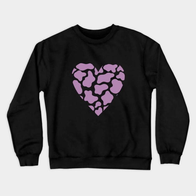 Cow Print Purple Heart Design Crewneck Sweatshirt by jillell